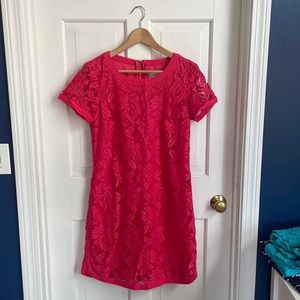 Fuscia cocktail dress.